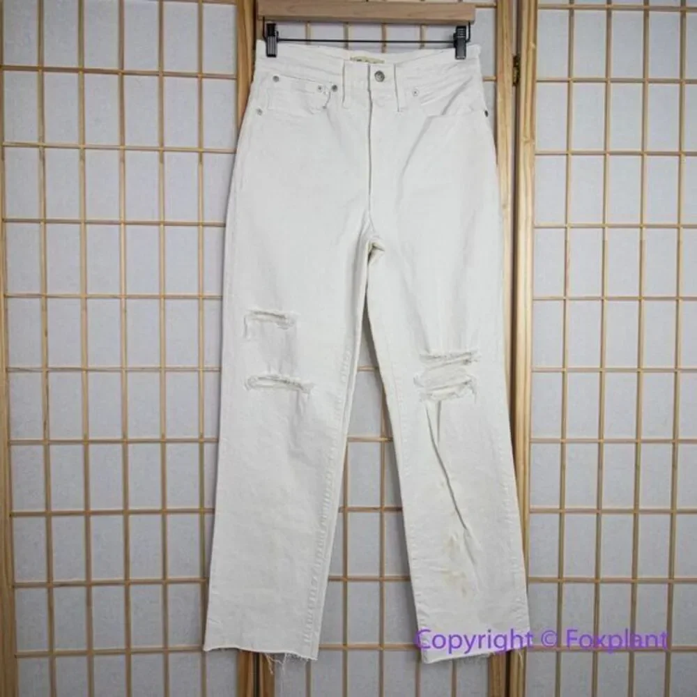 Madewell The Perfect Vintage Straight Jean in Tile White: Ripped-Knee, 27‎